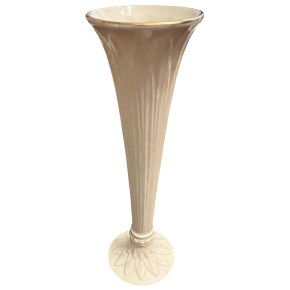 Vintage Lenox Ivory Porcelain Bud Vase Gold Trim 9" Art Deco-Style Slender USA